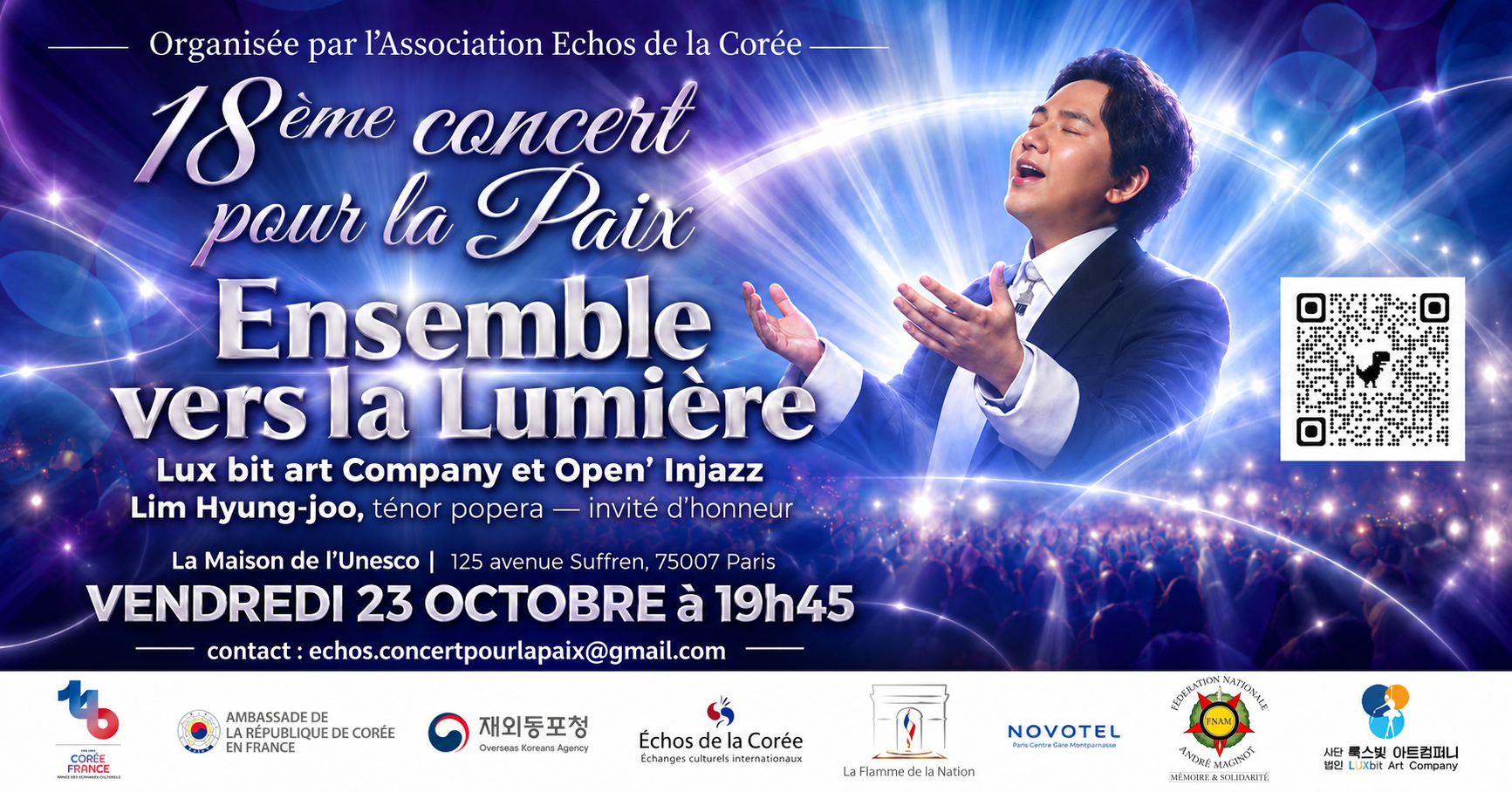 Affiche du 18e Concert pour la Paix – Ensemble vers la Lumière, le 23 octobre 2026 à la Maison de l’UNESCO à Paris
